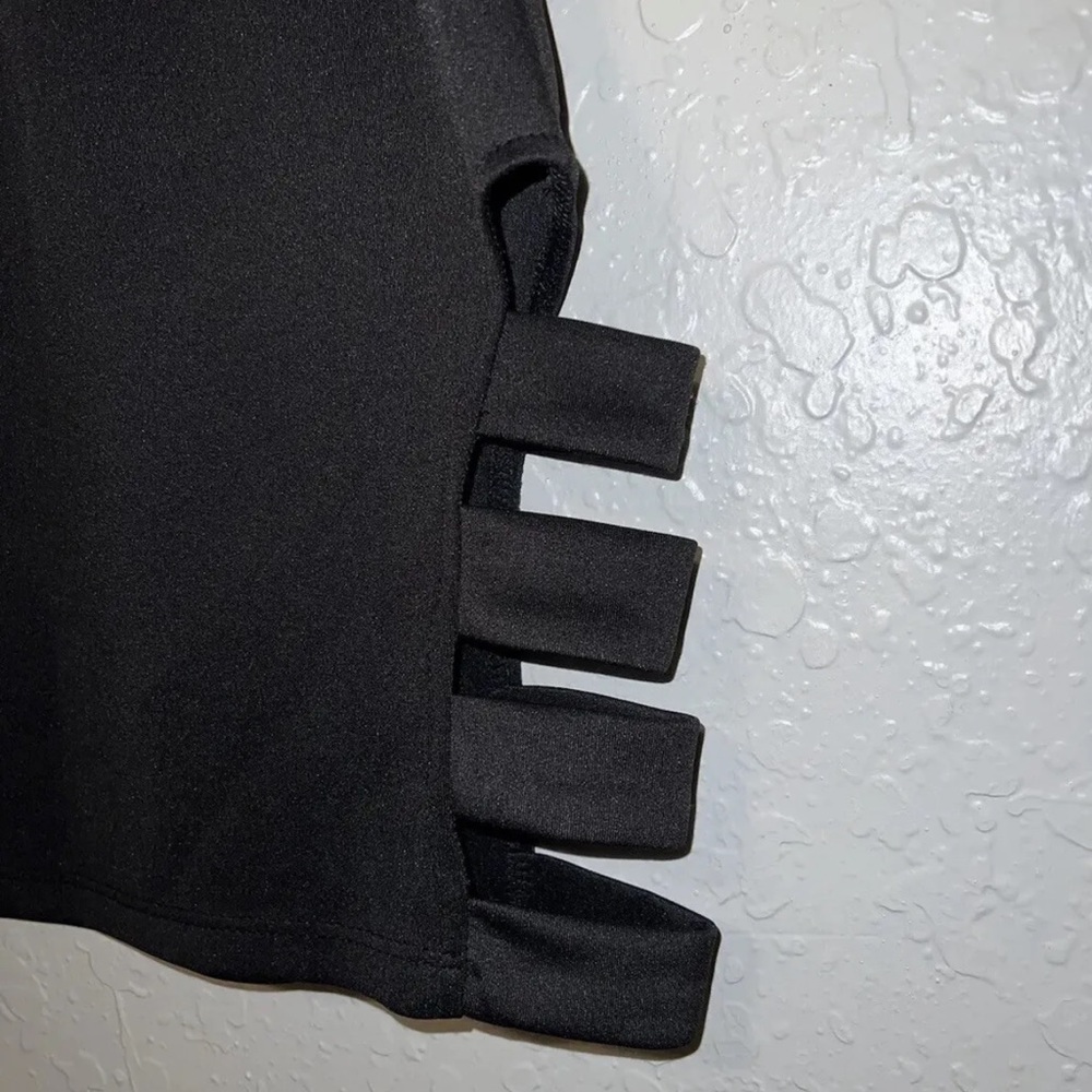 Black Hot Gal Mini Skirt Slit Sides CutOut Sketch Party Club Gothic Juniors Sz M - Picture 4 of 7